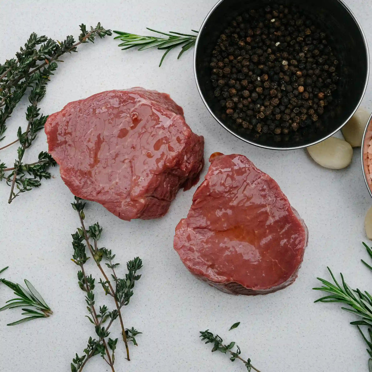 Two Angus beef fillet portions from Greeff's Butchery, Knysna.